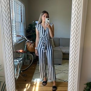 off white + black striped jumpsuit